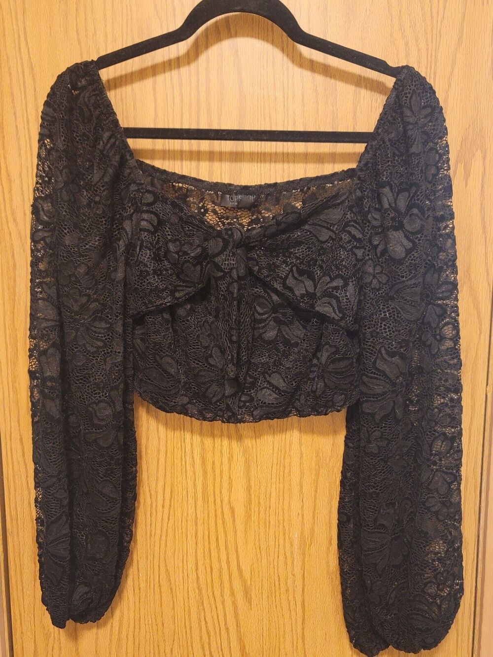Topshop Women’s Black Lace Crop Top Long Sleeve Top Blouse,Size 8